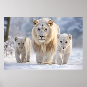 Affiche Famille d'animaux de lions errant la nature
