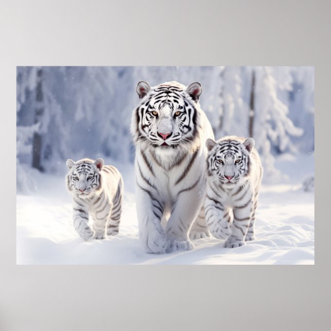 Affiche Famille d'animaux de tigres errant dans la nature (Devant)