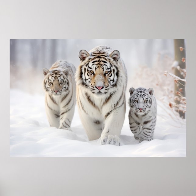 Affiche Famille d'animaux de tigres errant dans la nature (Devant)