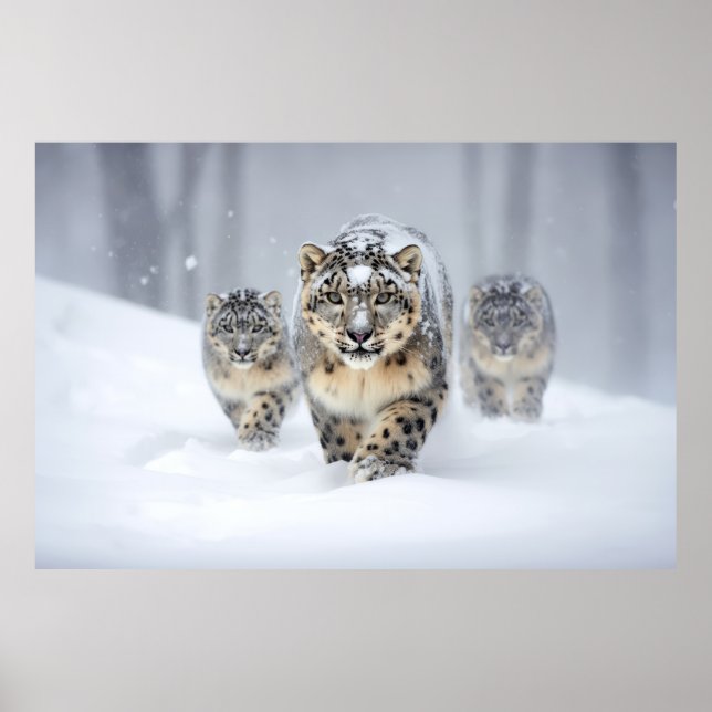 Affiche Famille d'animaux léopard de neige errants (Devant)
