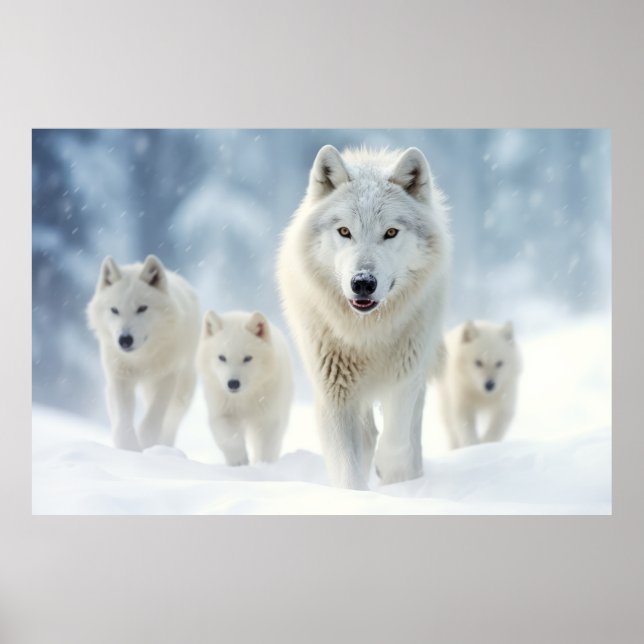 Affiche Famille d'animaux loups errer la nature (Devant)