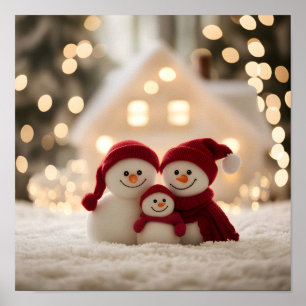 Affiche Famille de bonhomme de neige mignon Noël d'hiver