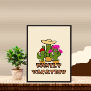 Affiche Famille de cactus verts mignons