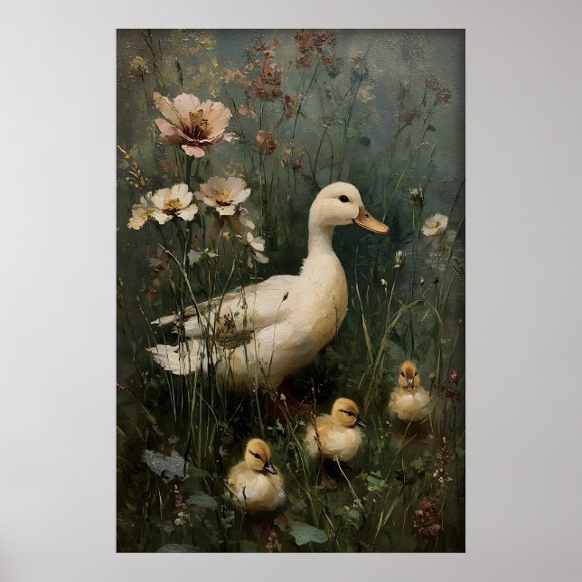 Affiche Famille de canards antiques Art imprimable, Canard (Devant)
