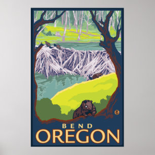 Affiche Famille de castors - Bend, Oregon