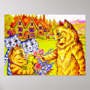 Affiche Famille de chats dans le jardin