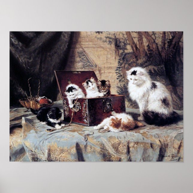 Affiche Famille de chats, Henriette Ronner-Knip (Devant)