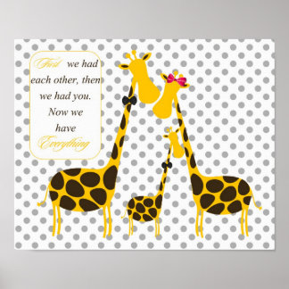 Affiche famille de girafe pois bébé jaune pépinière