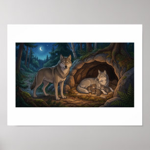 Affiche Famille de loups