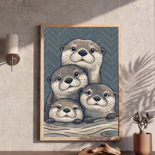 Affiche Famille de loutres mignonnes - Art pour nurserie -