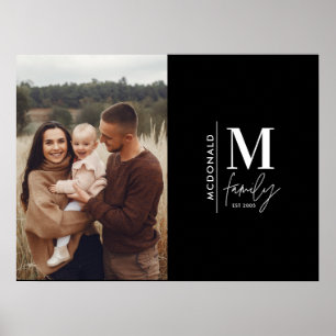 Affiche Famille de monogramme photo moderne noir et blanc
