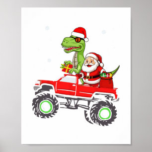 Affiche famille de noël appariement père Noël camion dinos