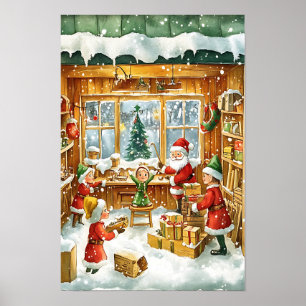 Affiche Famille de Noël vintage nostalgique