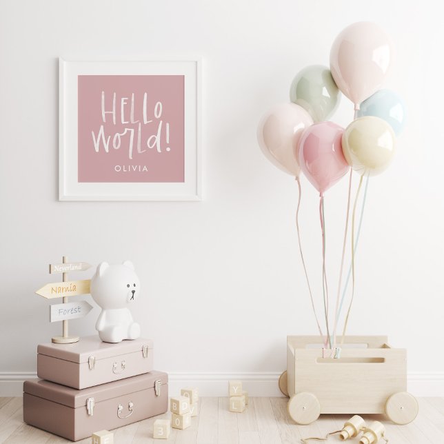 Affiche Famille de photo monogramme moderne rose et blanc (Créateur téléchargé)