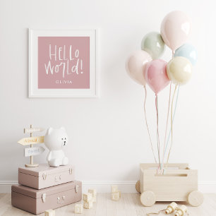 Affiche Famille de photo monogramme moderne rose et blanc
