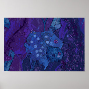 Affiche Famille de poissons, Océan sous-marin Animal Art M