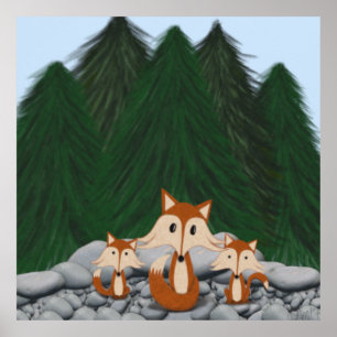 Affiche Famille de renards adorable