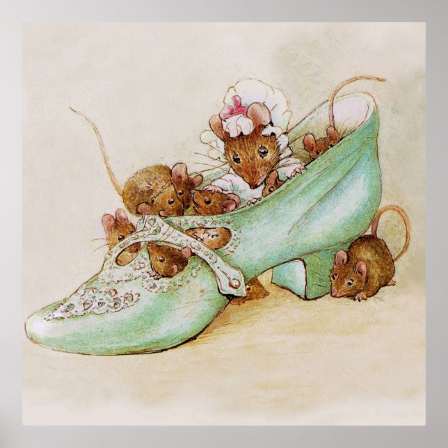 Affiche Famille de souris dans une chaussure par Beatrix P (Devant)