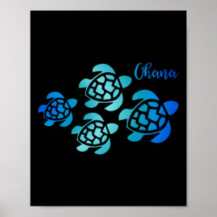 Affiche Famille de tortues de mer d'Ohana Hawaii Vacances