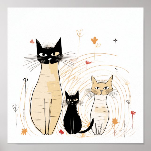 Affiche Famille de trois chats (Devant)
