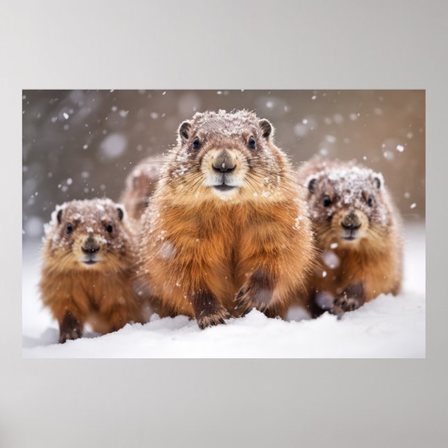 Affiche Famille des animaux marmottes errer Nature (Devant)