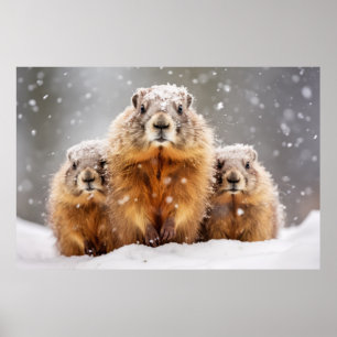Affiche Famille des animaux marmottes errer Nature