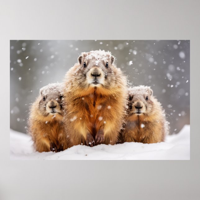 Affiche Famille des animaux marmottes errer Nature (Devant)
