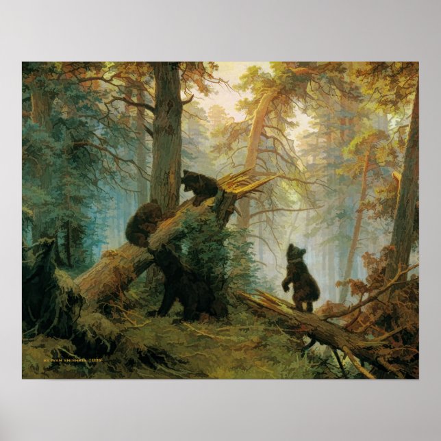 Affiche Famille d'ours vintages dans la forêt (Devant)