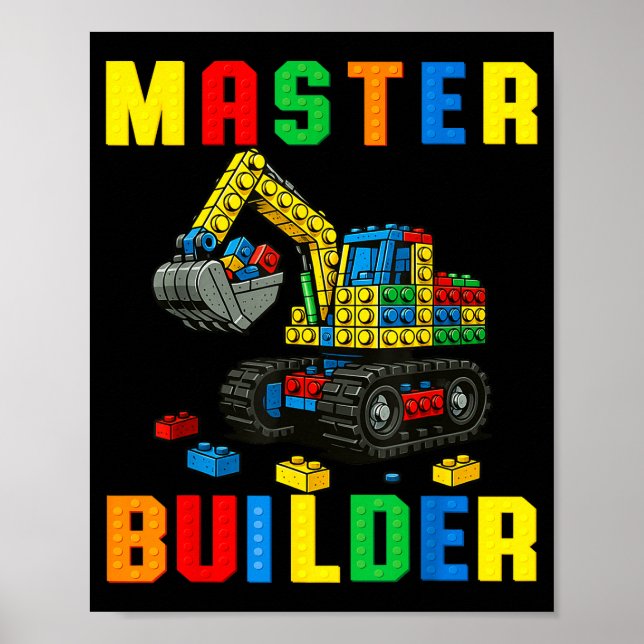 Affiche Famille Drôle Maître Constructeur Briques Blocs de (Devant)