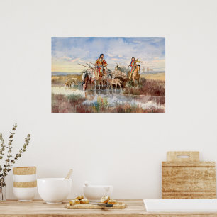 Affiche Famille indienne avec Travois par Charles M. Russe