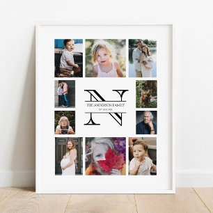 Affiche Famille Monogramme personnalisée 10 Photo Collage