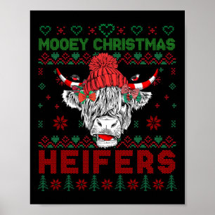 Affiche Famille Noël Doux moche Highland Vache Aimer He