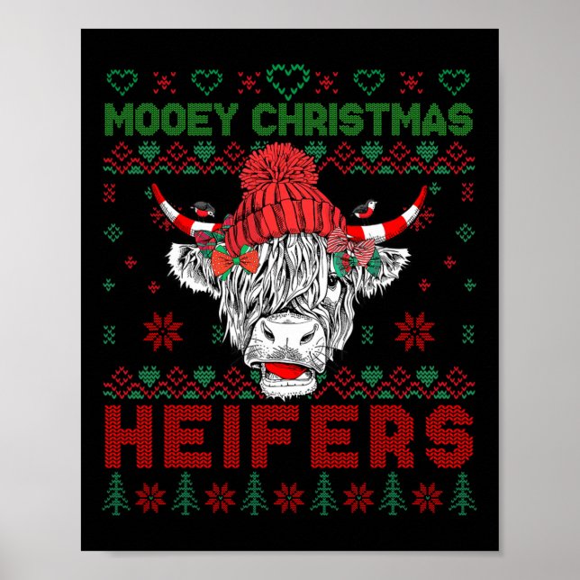 Affiche Famille Noël Doux moche Highland Vache Aimer He (Devant)