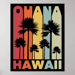 Affiche Famille Ohana Hawaïen Rétro Hawaï Tropical Été
