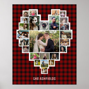 Affiche Famille Photo Collage Coeur 25 Photos Nom Red Plai