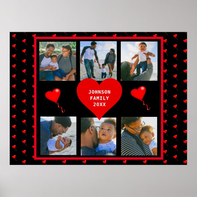 Affiche Famille Photo Collage Famille Coeur Noir Arrière - (Devant)