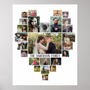 Affiche Famille Photo Collage Nom Dans Le Coeur 25 Photos