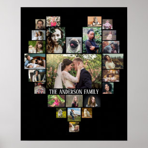 Affiche Famille Photo Collage Nom Dans Le Coeur 25 Photos