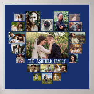 Affiche Famille Photo Collage Nom En Coeur 20 Photos Bleu