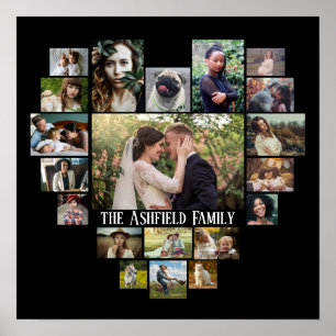 Affiche Famille Photo Collage Nom En Coeur 20 Photos Noir
