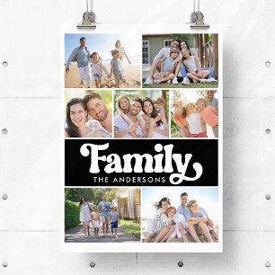 Affiche Famille Retro Typographie Photo Collage
