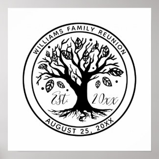 Affiche Famille Réunion Boho Tree Monogramme Nom
