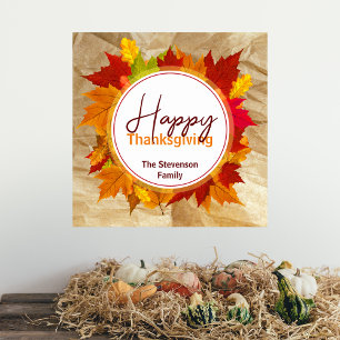 Affiche Famille Rustique Feuilles d'Automne Action de Grâc