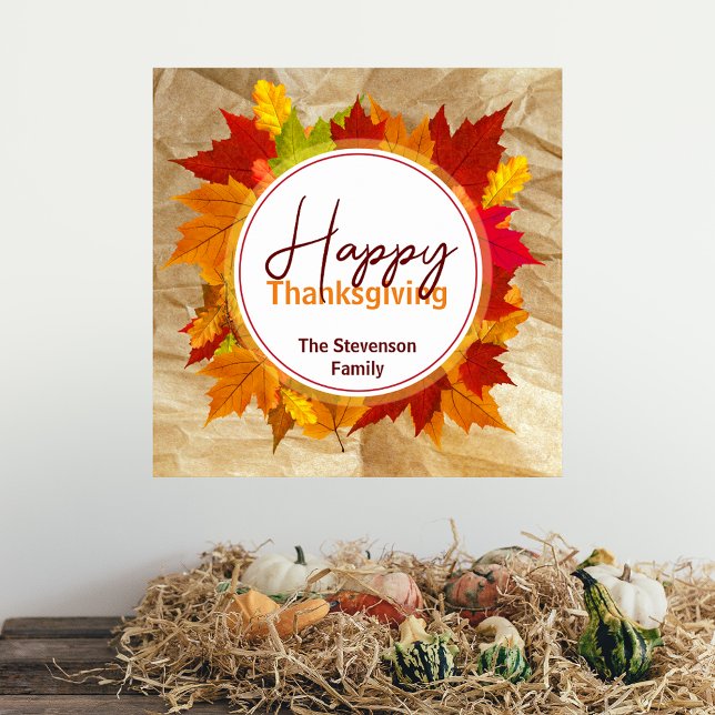 Affiche Famille Rustique Feuilles d'Automne Action de Grâc (Créateur téléchargé)