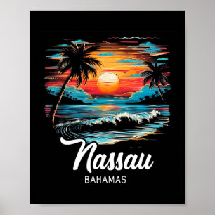 Affiche Famille Vacances Retro Sunset Bahamas Nau