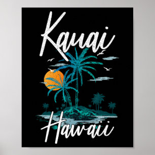 Affiche Famille Vacances Retro Sunset Hawaii Kauai