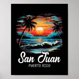 Affiche Famille Vacances Retro Sunset Porto Rico San Juan
