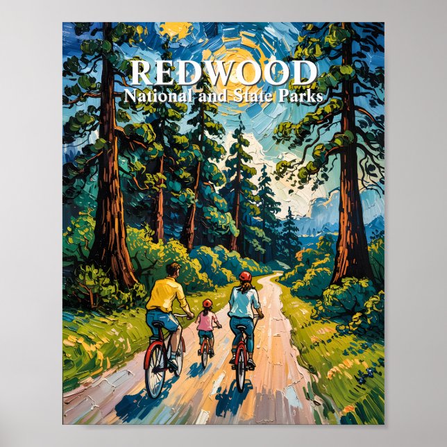 Affiche Family Bike Ride in Redwood National Park Painting (Devant)