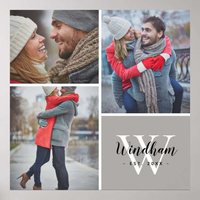 Affiche Family Monogram Established Date 3 Photo Collage (Devant)