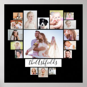 Affiche Family Photo Collage Heart 17 Pictures Nom Noir